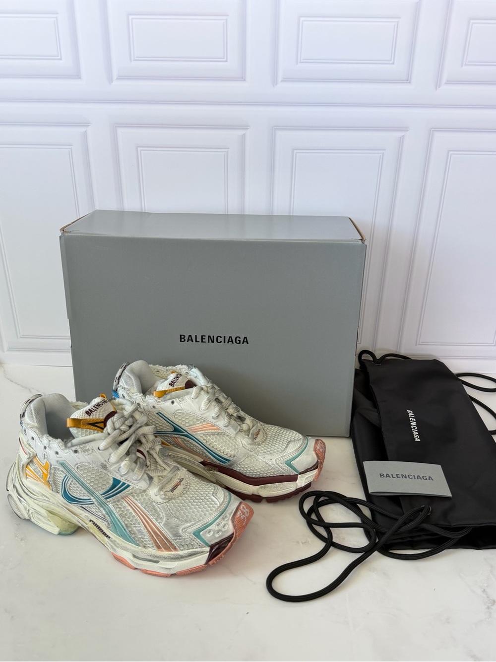 Balenciaga Runner Sneakers White Pink Blue Women’s EU 38 US 8 New w/ Box